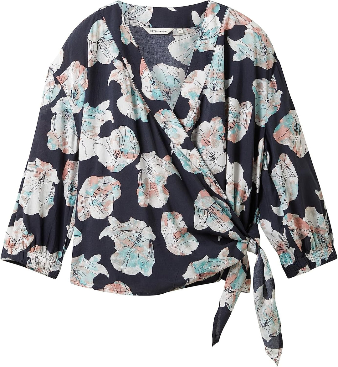 TOM TAILOR Damen Wickelbluse mit Blumen-Muster 38 32413-tie Dye Flower Design, 38 32413-tie Dye Flow