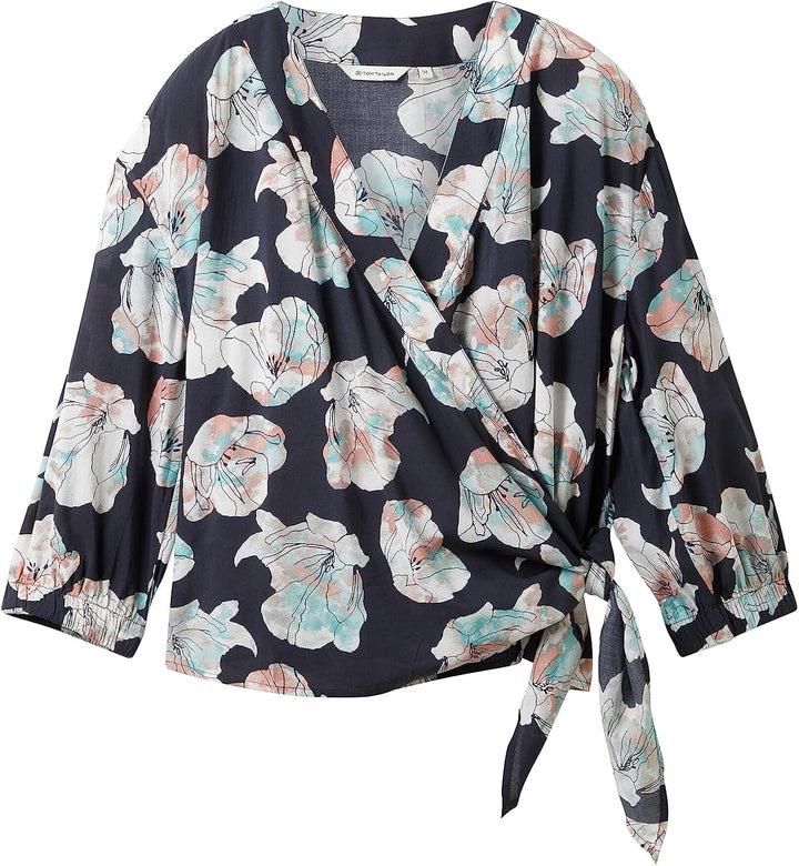 TOM TAILOR Damen Wickelbluse mit Blumen-Muster 38 32413-tie Dye Flower Design, 38 32413-tie Dye Flow