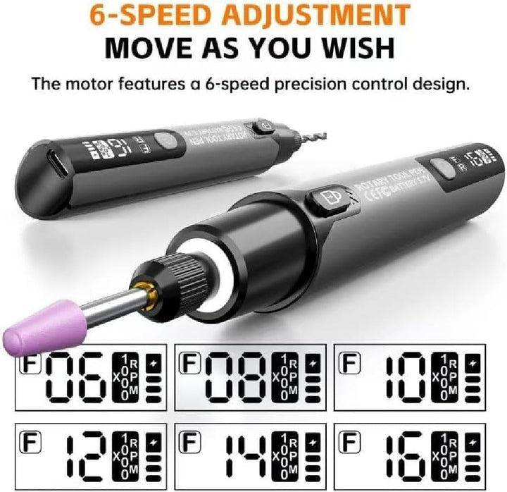 Elektrischer Gravierstift mit LED Display, Gravierstift Set mit 16000 RPM Kabellos Wiederaufladbar m