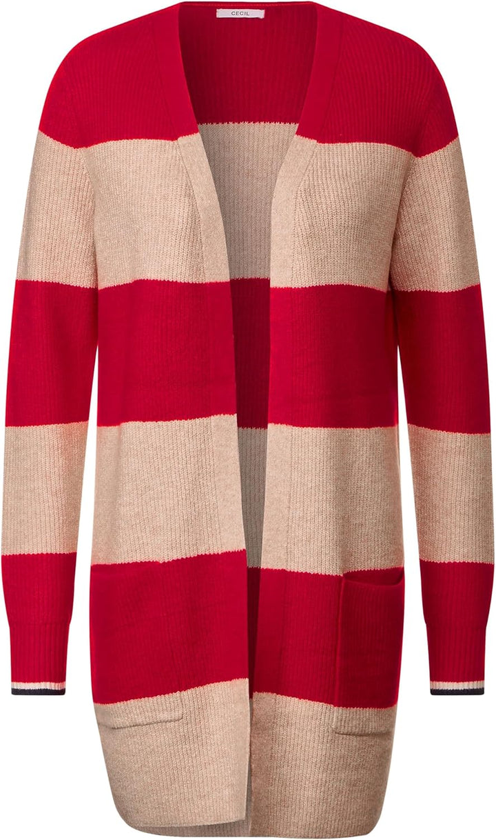 Cecil Damen TOS_Cosy Structured Block Stripe Strickjacke mit Blocksteifen XL Casual Red Melange, XL