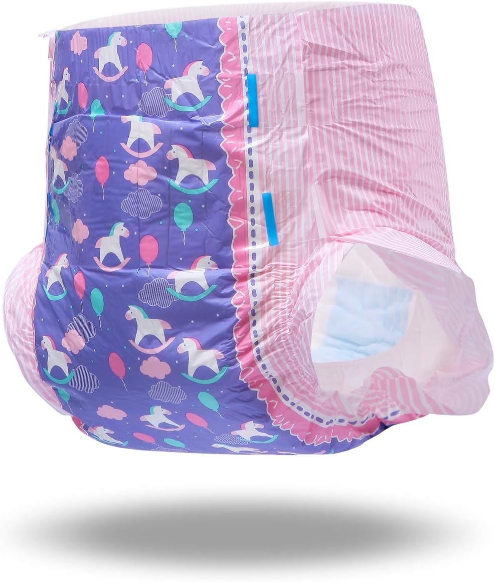 LittleForBig 5500-5800 ml Erwachsenen Gedruckten Windeln 10 Stück - Kleine Fantasie (M) Rosa M, Rosa