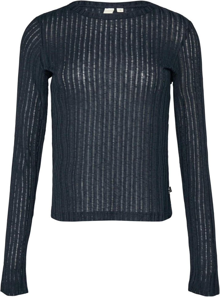 QS Leicht transparentes Longsleeve mit Strukturmuster S 5872_tiefblau, S 5872_tiefblau