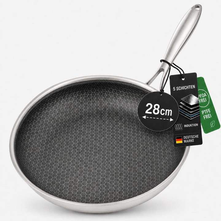 Wabenpfanne 28 cm - Für alle Herdarten inkl. Induktion - Bratpfanne 28 cm zum Kochen &amp; Braten - Anti