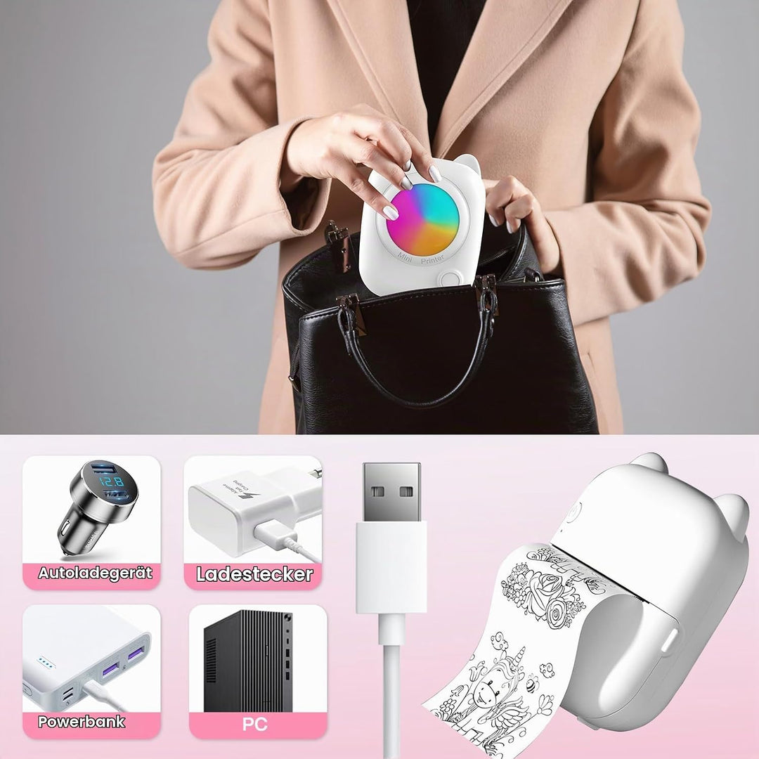 ZZXLOPEZ Mini Drucker, Tragbarer Mini Fotodrucker Thermodrucker Smartphone Taschendrucker, Wireless