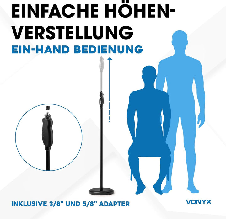 Vonyx MS110 Mikrofonständer – Höhenverstellbare Mikrofon Halterung mit Einhand-Kupplung, Mikrofon St