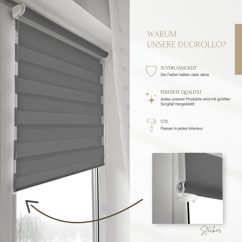 Home-Vision® DuoRollo Klemmfix, Doppelrollo ohne Bohren mit Klämmträgern, Rollos für Fenster und Tür