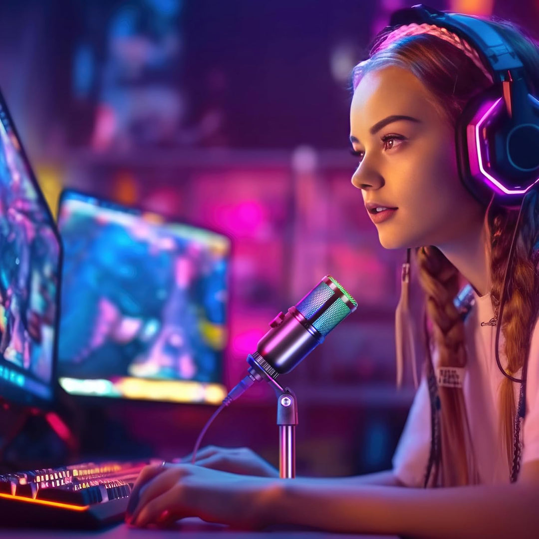 Defender Gaming Mikrofon PC RGB mit Ständer, Streaming Podcast Studio, USB Microphone für PC, Mit 3,