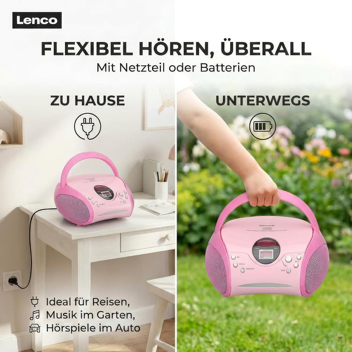 Lenco SCD-24 Stereo UKW-Radio mit CD-Player und Teleskopantenne rosa ohne Bluetooth pink, ohne Bluet