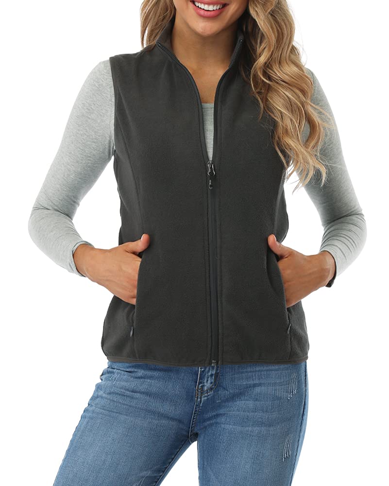 fuinloth Fleece Weste für Damen, Leicht Ärmellose Standkragen mit Reissverschlusstaschen XS Holzkohl