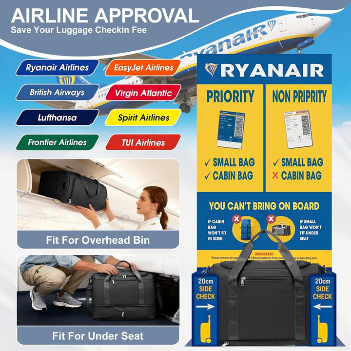 SEAFEW Reisetasche 24L, 40x30x20 Ryanair Handgepäck Tasche für Flugzeug Weekender Sporttasche Damen