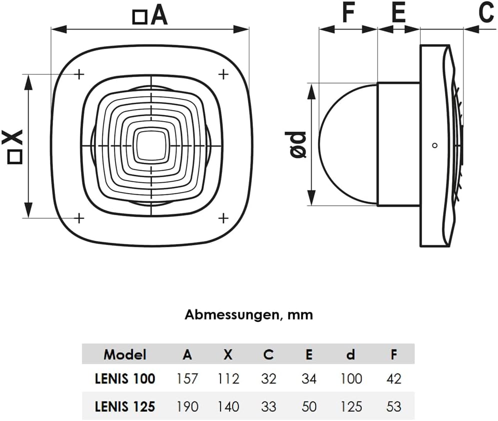 Vlano Abluftlüfter LENIS 100 Standard mit kurzem Flansch, Rückschlagventil, 100 mm, weiss, IP 45, 95
