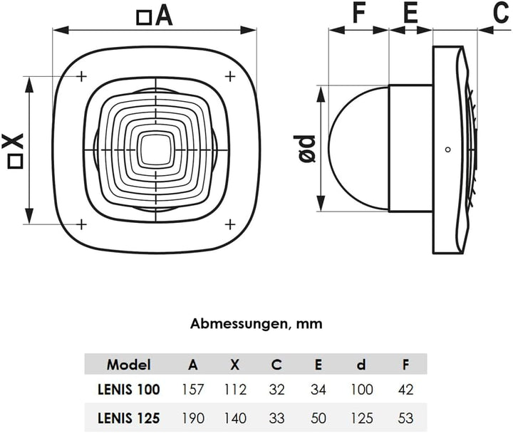 Vlano Abluftlüfter LENIS 100 Standard mit kurzem Flansch, Rückschlagventil, 100 mm, weiss, IP 45, 95