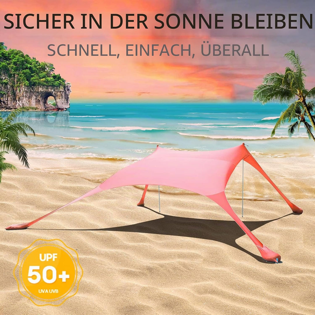 CUUPO Strandzelt, Sonnenschutz, LSF 50+, UV-Schutz, Outdoor-Baldachin, Sonnenschutz mit 2 Stangen fü