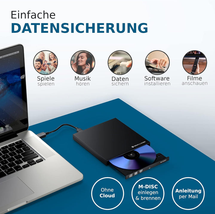 techPulse120 USB 3.0 & Typ-C M-Disc externer DVD CD Brenner Writer Reader DVDRW CDRW Burner SuperDri