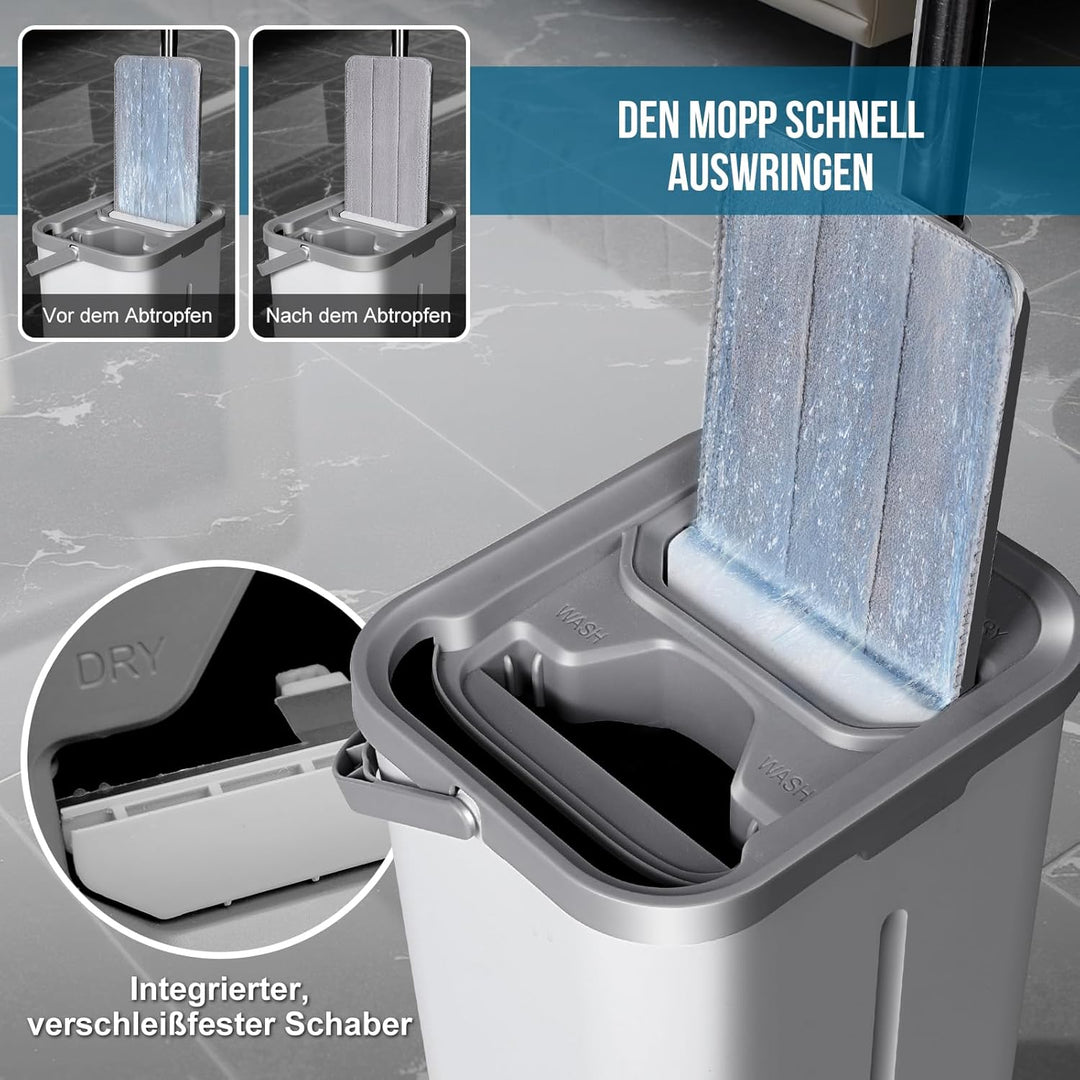 Masthome Flacher Wischmopp und Putzeimer Set,Flach Mopp Bodenwischer Putzset für Nass- Trockennutzun