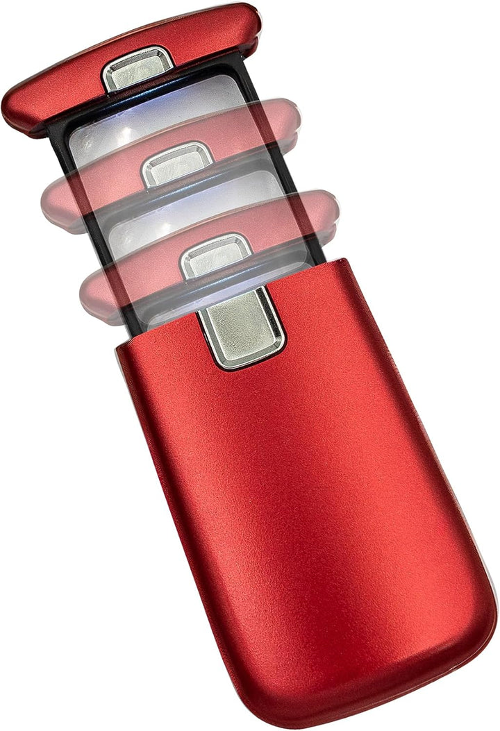 WEDO LED-Lupe Lucina – Taschenlupe mit 3-Fach Vergrösserung, Licht & Batterie, rot, Rot
