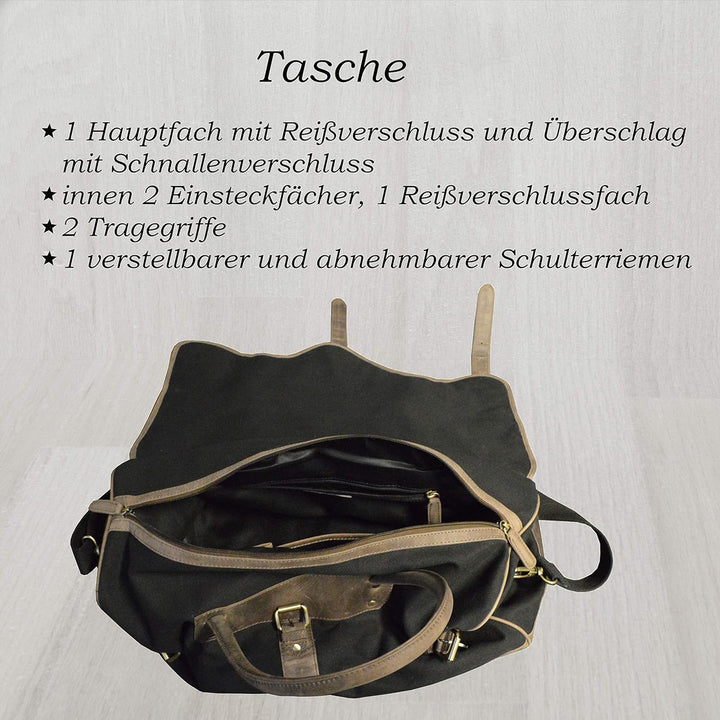 flevado Reisetasche Umhängetasche Leder/Canvas Sporttasche Büffelleder