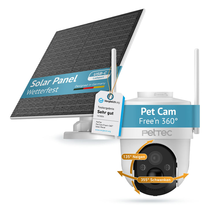 PetTec - Bundels aus Solar Panel für Überwachungskamera aussen und Pet Cam mit LTE - Solarmodul 4,4W