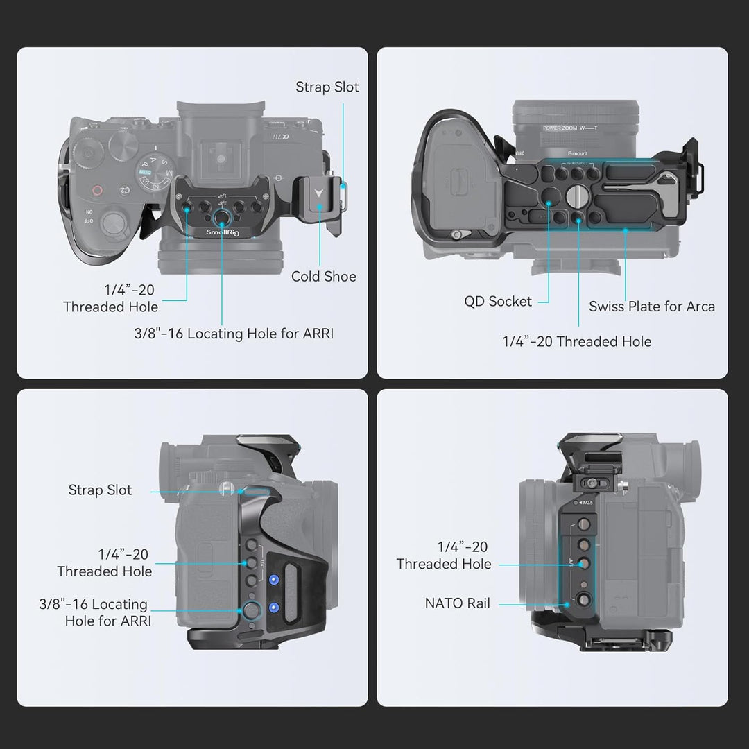SMALLRIG Cage Kit mit Kabelklemme für Sony Alpha 7R V/Alpha 7 IV/Alpha 7S III, Kamerakäfig mit Mehre