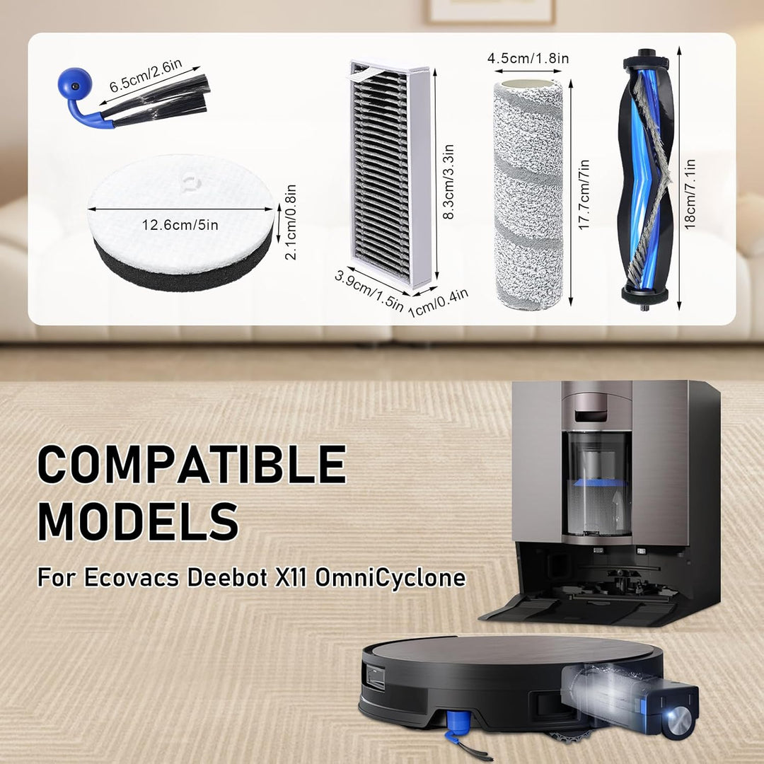 Zubehör Ersatz für Ecovacs Deebot X11 OmniCyclone Staubsauger Ersatzteil, 1 Hauptbürste,2 Wischtuchr