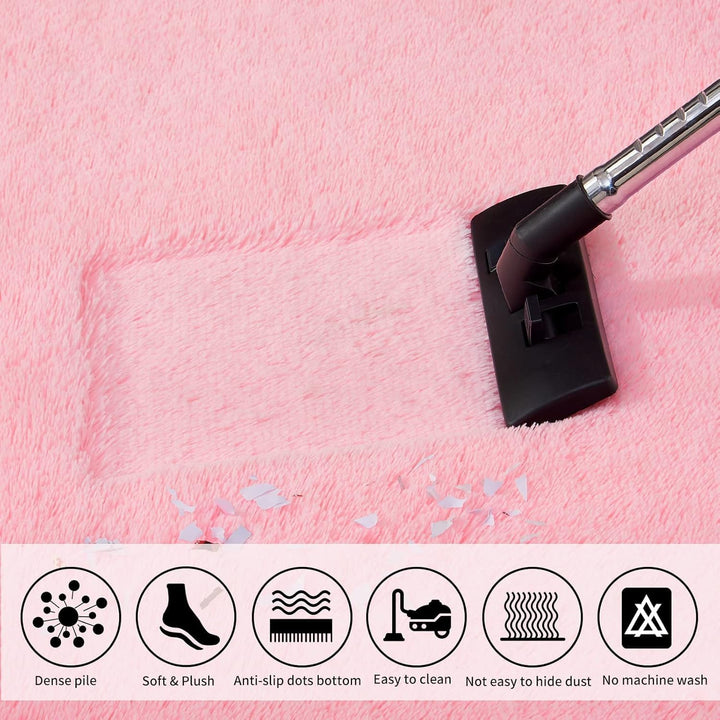 Teppich Rosa 60x120cm Klein Flauschig Teppiche Hochflor, Rosa 60x120cm