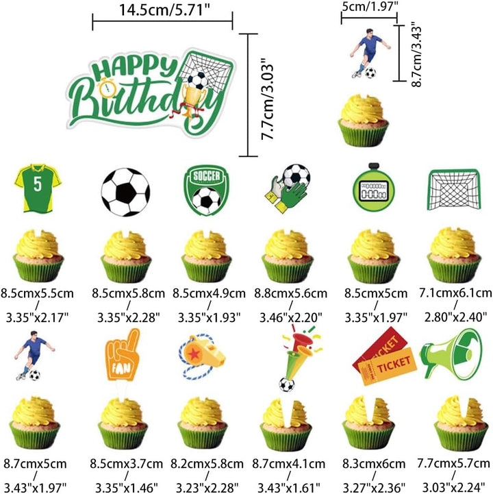 Kiyanest Fussball-Geburtstagsdeko – Happy Birthday Banner mit Hängespiralen, Kuchentopper & Cupcake-