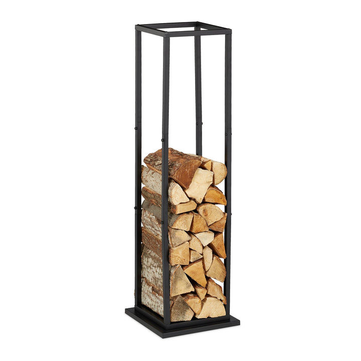 Relaxdays, schwarz Kaminholzregal, Metall, HBT: 121x35x35 cm, Brennholzregal hoch, für Feuerholz, St