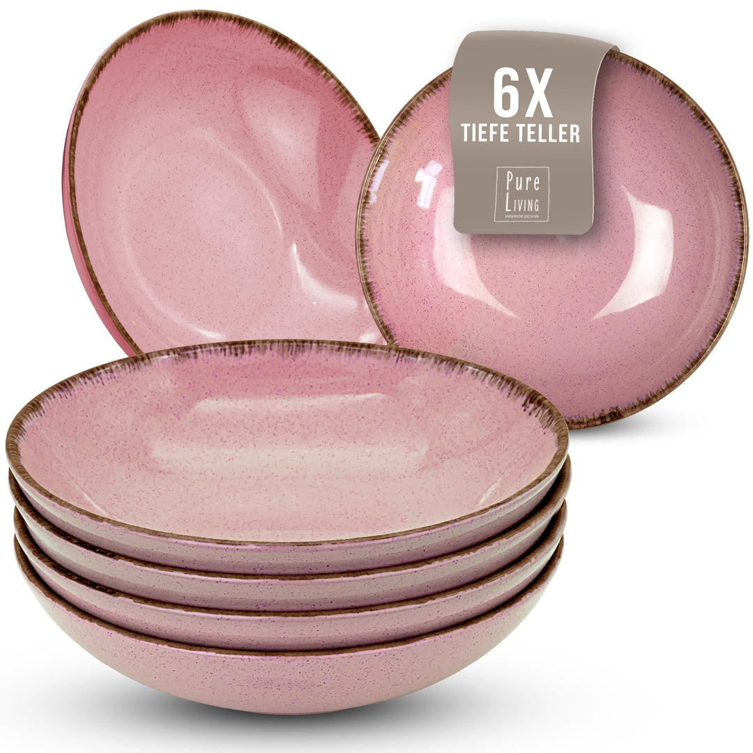 Steingut Suppenteller 6 Pers. Rustic Hochwertiges Landhausstil TEST SEHR GUT Tiefe Teller Set - Krat