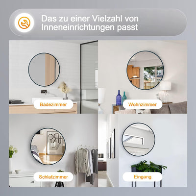BD-Baode Spiegel Rund, 50x50 cm Wandspiegel Rund mit Hochwertigen Schwarz Metallrahmen, Runder Desig