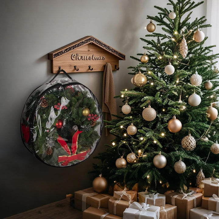 Transparente Aufbewahrungstasche für Weihnachtskranz, Girlande, wasserdicht, Weihnachtsdekoration, O