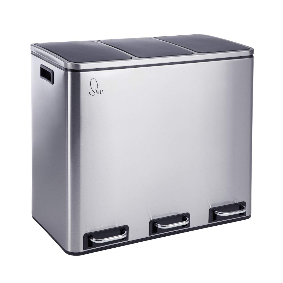 SVITA TM3X18 Edelstahl Treteimer 54 Liter Abfalleimer Mülleimer Design Silber Mülltrennung Papierkor