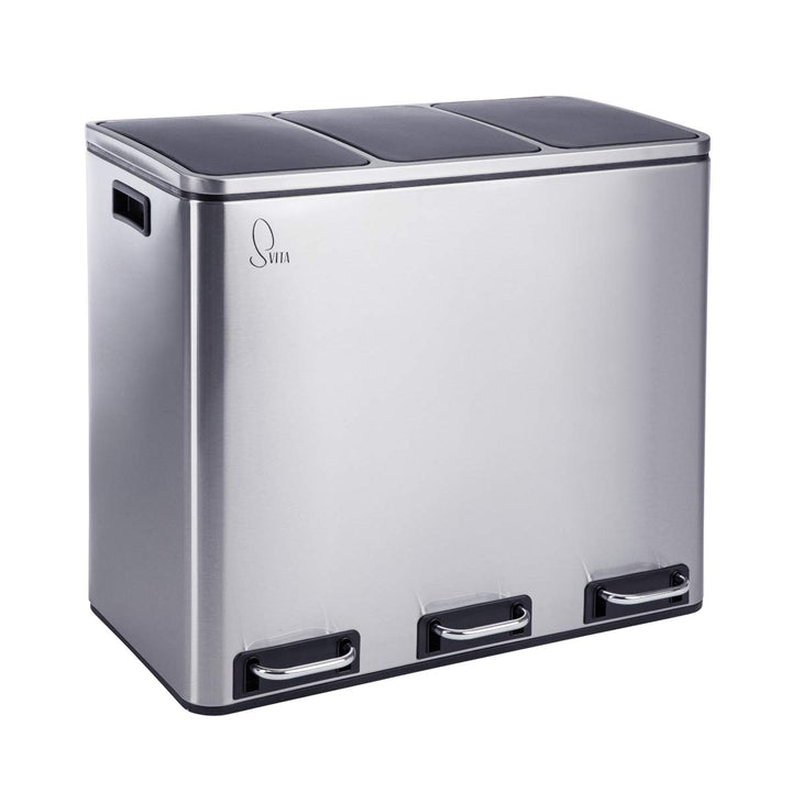 SVITA TM3X18 Edelstahl Treteimer 54 Liter Abfalleimer Mülleimer Design Silber Mülltrennung Papierkor
