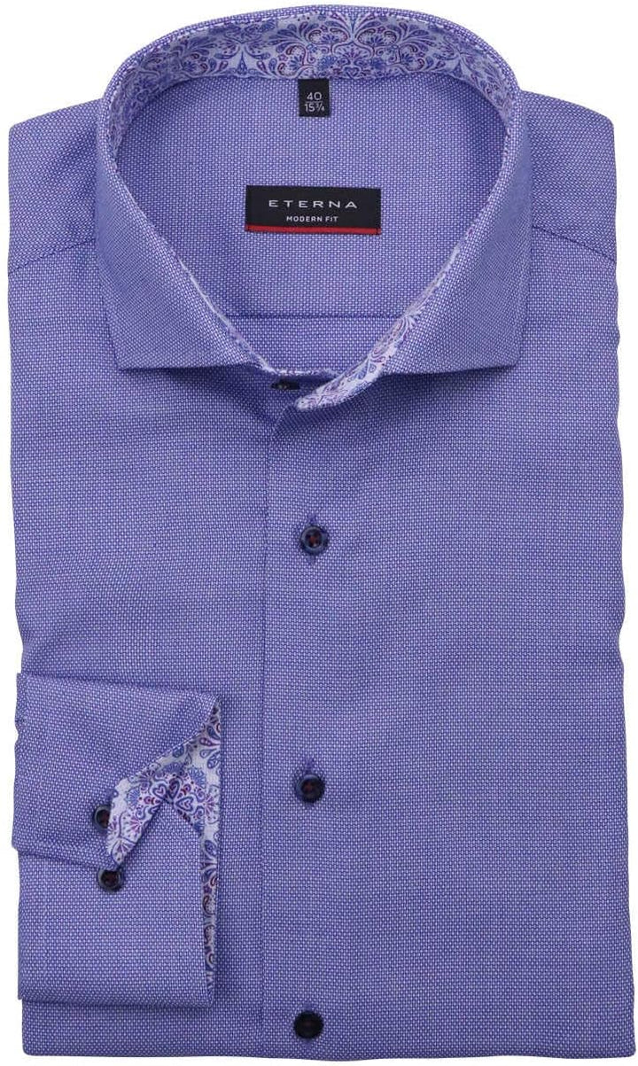 eterna Modern Fit Hemd Langarm Haifischkragen Struktur blau Grösse 45