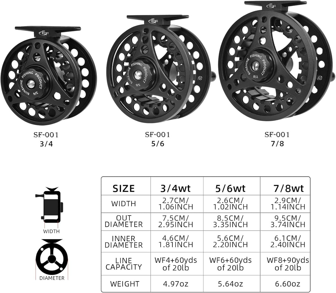 SF SF-001 Angelrolle für Fliegenfischen mit Aluminium-Legierung, 3/4 W, 5/6 W, 7/8 W, Druckguss, vor