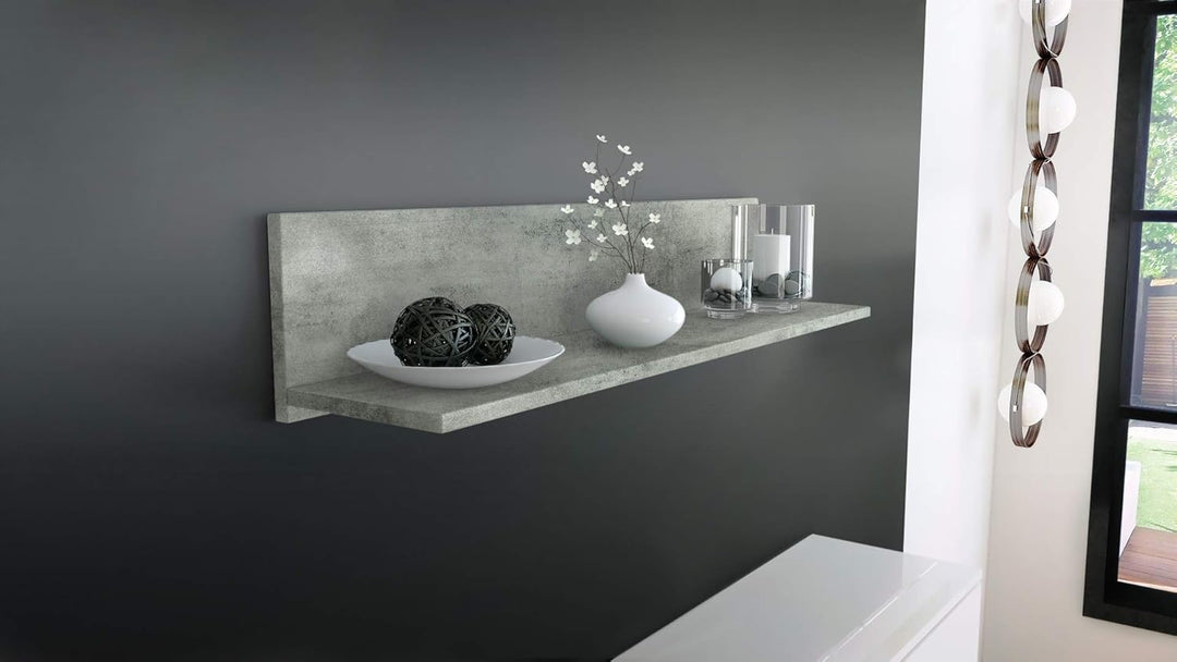 Vladon Wandregal Skadu, Schweberegal mit praktischer Ablage, Beton Dunkel Optik (97,5 x 18,5 x 18,5