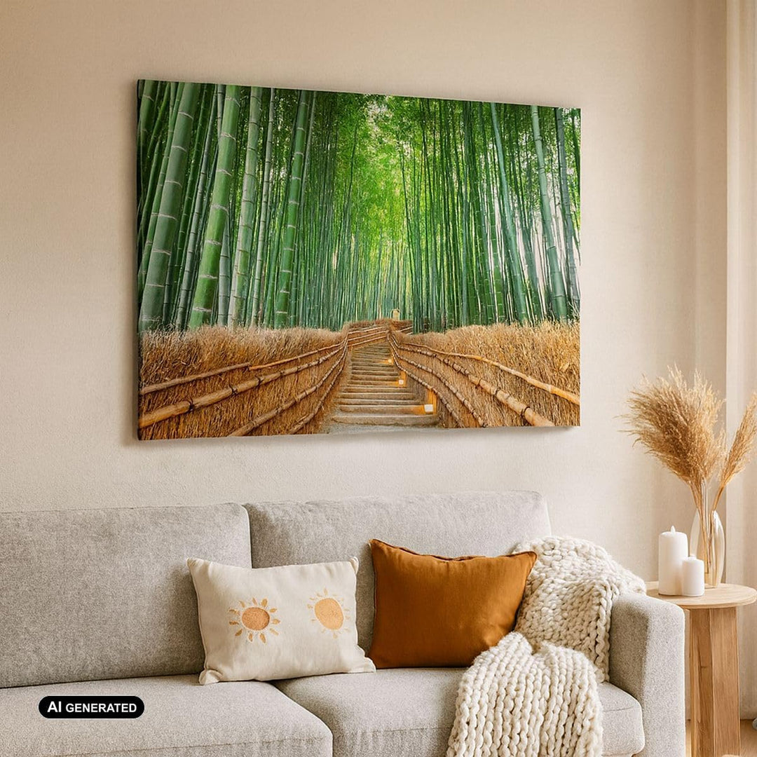 Bilder auf Leinwand Bambus Pflanze Leinwandbild mit Rahmen 70x50cm Wandbilder Dekoration Wohnzimmer