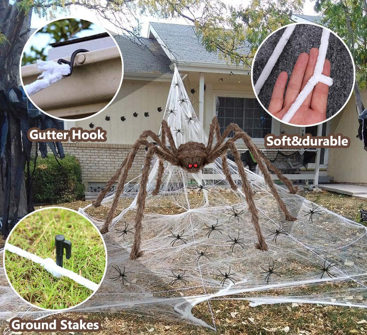 iZoeL XXL Halloween Deko 700cm Riesige Spinnennetz+ 200cm Graue Spinne +Spinnweben+ 30 Mini Spinne,