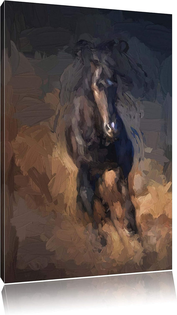 Pixxprint Elegantes schwarzes Pferd als Leinwandbild/Grösse: 100x70 / Wandbild/Kunstdruck/fertig bes