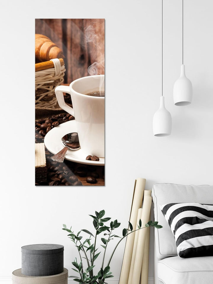 Pixxprint Glasbild Panorama, Wandbild aus Echtglas, heiss aufgebrühter Kaffee, 100x40 cm, inkl. Aufh