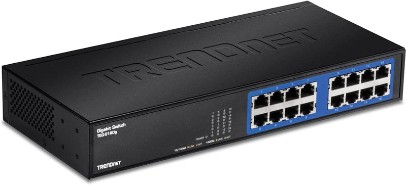 TRENDnet TEG-S16DG 16-Port Unverwalteter Gigabit GREENnet Desktop Metall Switch, Lüfterlos, 16x RJ-4