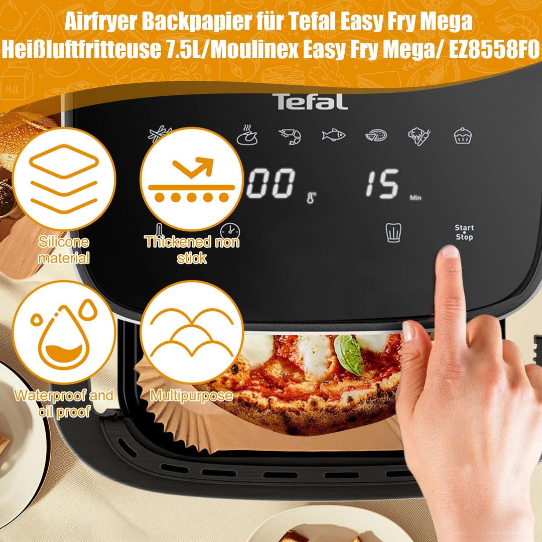 120 Stück Airfryer Backpapier für Tefal Easy Fry Mega Heissluftfritteuse 7.5L, Airfryer Zubehör für