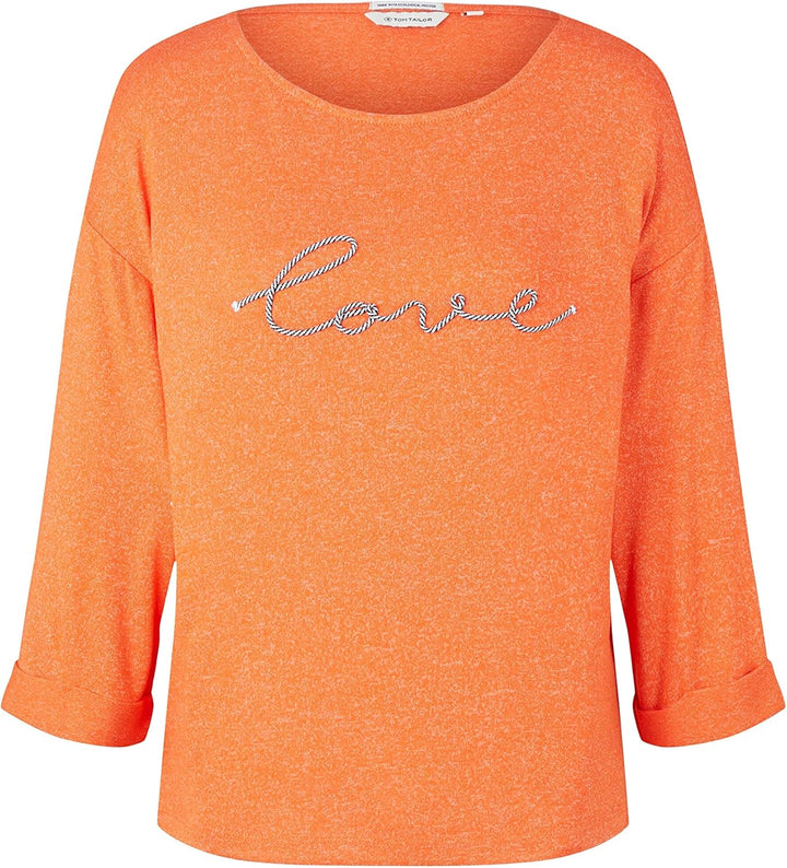 TOM TAILOR Damen T-Shirt mit Stickerei S 31140 - Fever Red Melange, S 31140 - Fever Red Melange