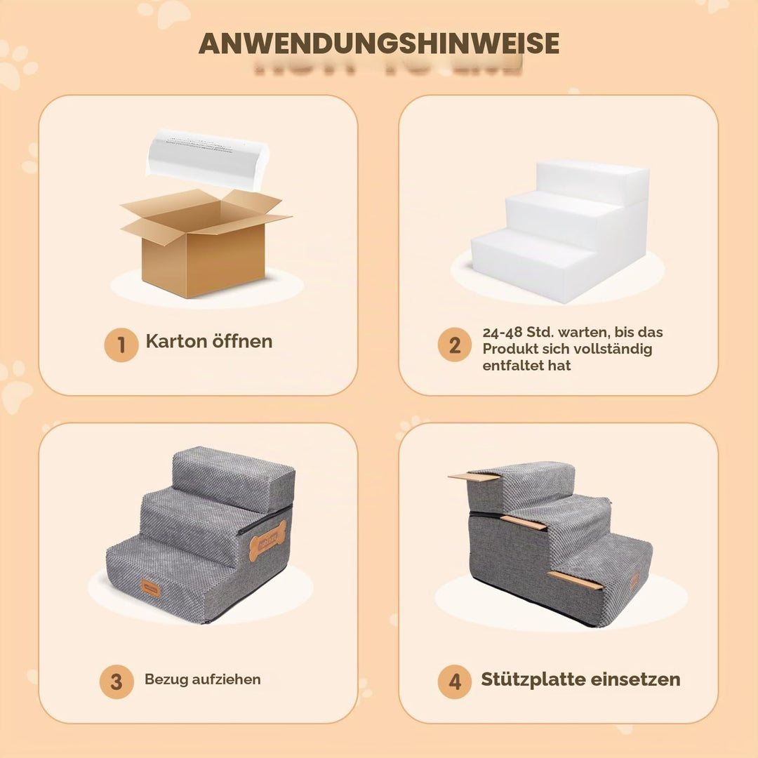 Nobleza Hundetreppe für Kleine Hunde, Hunderampe und Haustiertreppe mit Fusselrolle, 3 Stufen Katzen