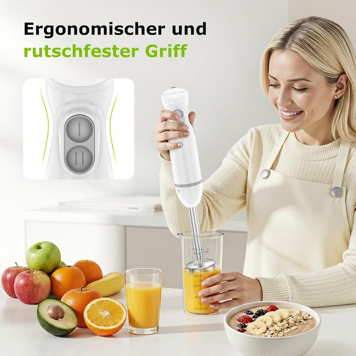 Bonsenkitchen 2-in-1 Pürierstab, 1000 W Edelstahl-Stabmixer, 2 Geschwindigkeiten, mit 700 ml Messbec