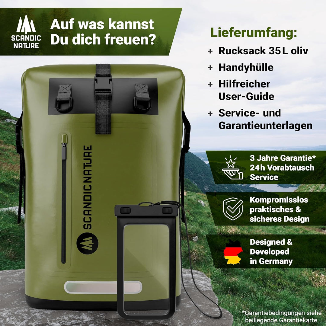 PIONEER wasserdichter Rucksack mit Rolltop Verschluss 35L 55L schwarz gelb oliv-grün - extra robust