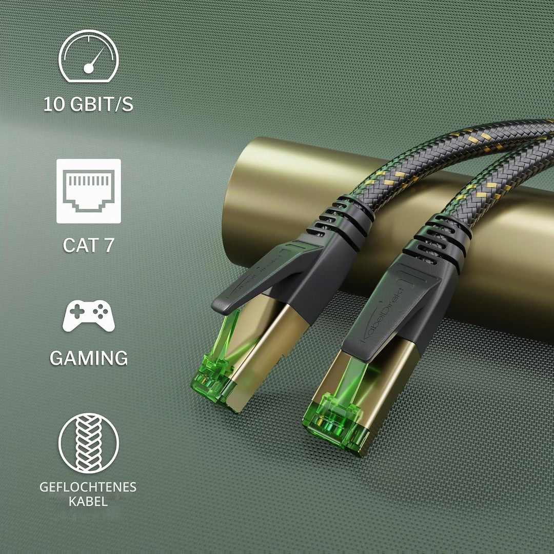 KabelDirekt – Cat 7 Netzwerkkabel, flexible &amp; bruchfeste Nylon-Ummantelung – 10 m – 10 Gigabit Lan &amp;