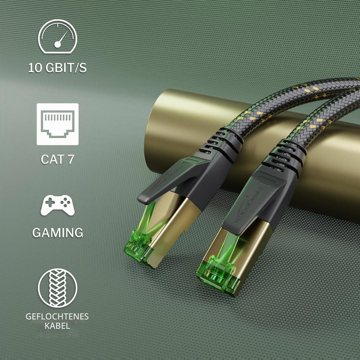 KabelDirekt – Cat 7 Netzwerkkabel, flexible &amp; bruchfeste Nylon-Ummantelung – 10 m – 10 Gigabit Lan &amp;