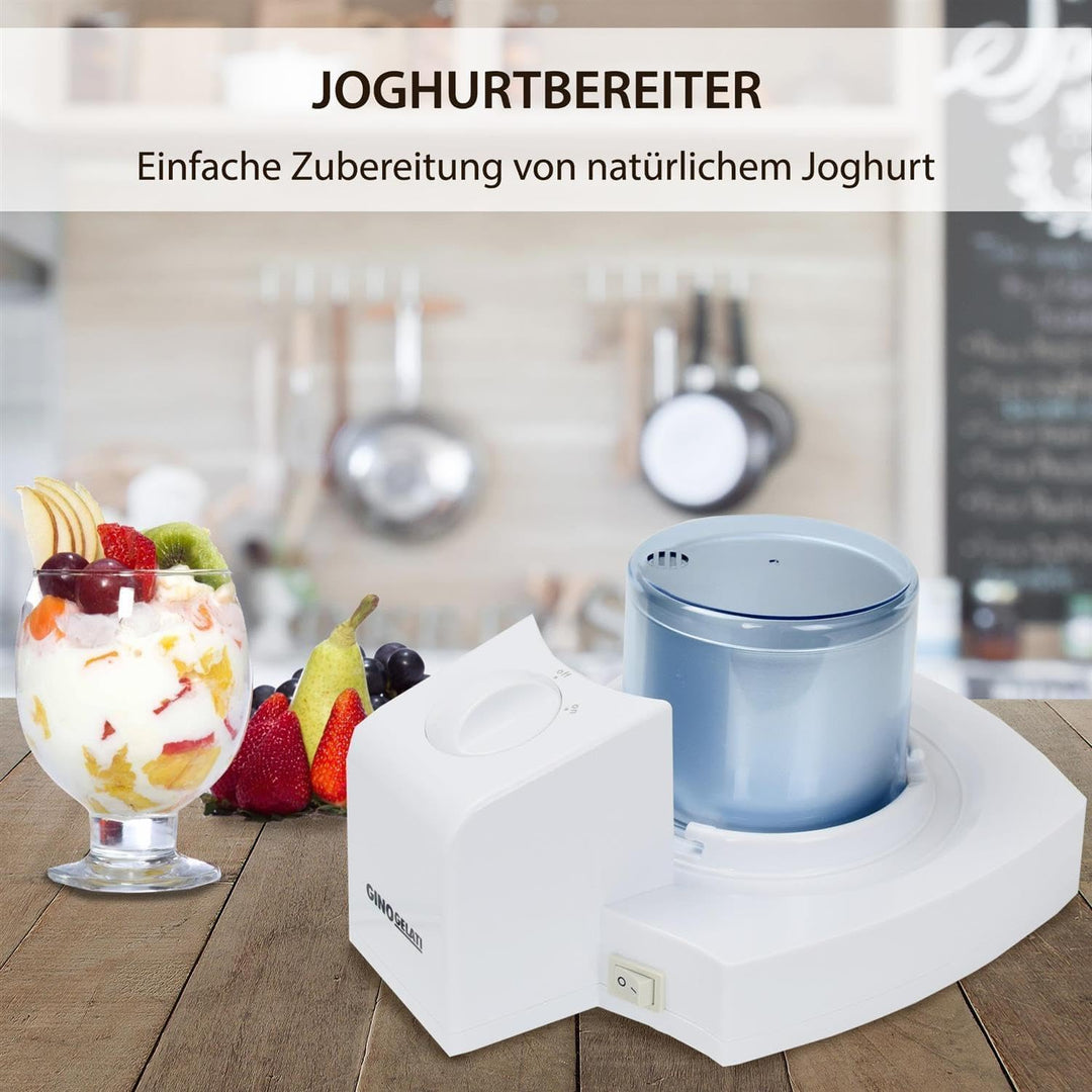 Gino Gelati Eismaschine Potium Speiseeismaschine Eiscreme Maschine Eisbereiter, 70 Watt, Weiss/Blau,