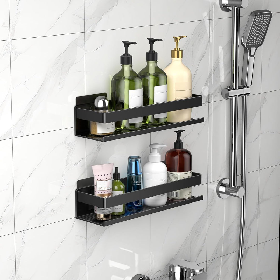 Duschkorb aus Aluminium, 30 cm, 2er-Pack, Badezimmer-Organizer, Wandmontage, Selbstklebender Duschko
