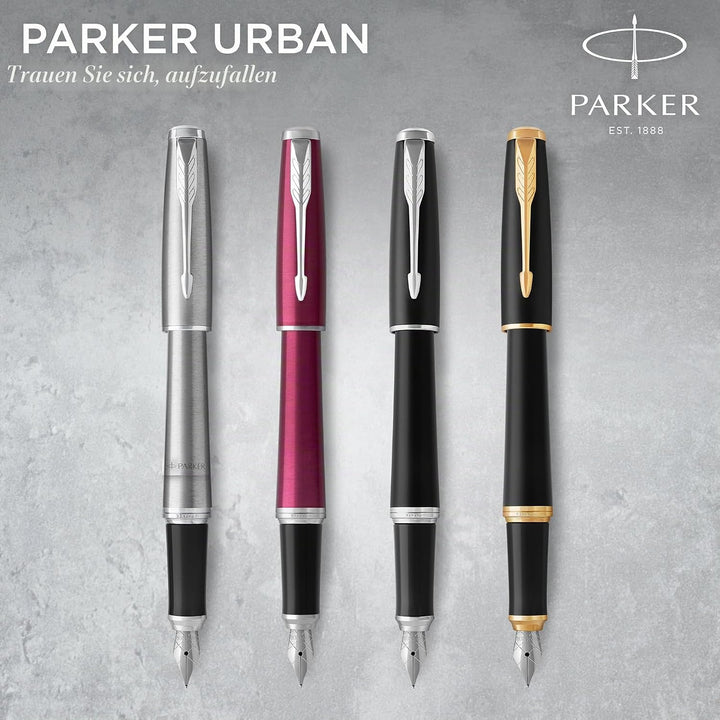 Parker Urban Füller | Muted Black mit Goldzierteilen | Füllfederhalter mit feiner Feder und blauer T